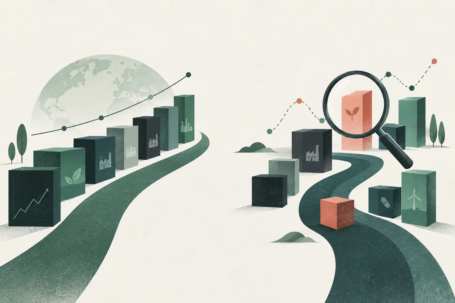 Illustration de deux trajectoires de performance pour un ETF indiciel et un fonds en gestion active